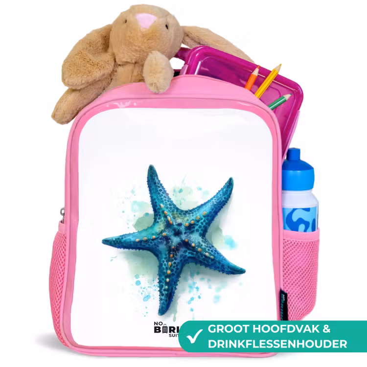 Kinderrugzak - Roze - Blauwe Zeester op Witte Achtergrond — 2