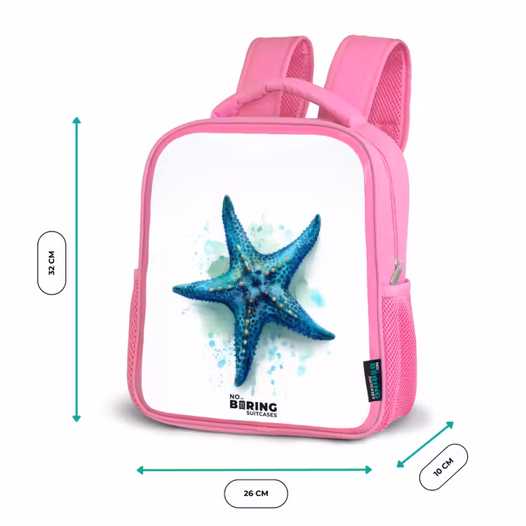 Kinderrugzak - Roze - Blauwe Zeester op Witte Achtergrond — 3