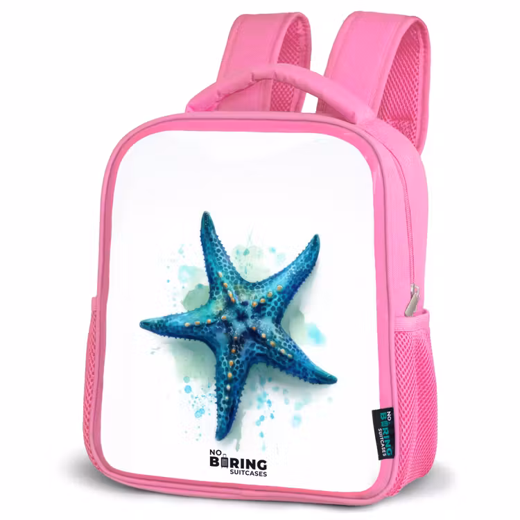 Kinderrugzak - Roze - Blauwe Zeester op Witte Achtergrond — 4