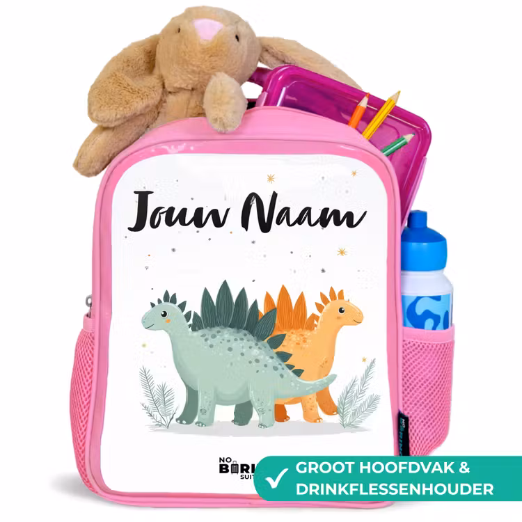 Kinderrugzak met naam - Roze - Dinos - Dieren - Sterren â 2