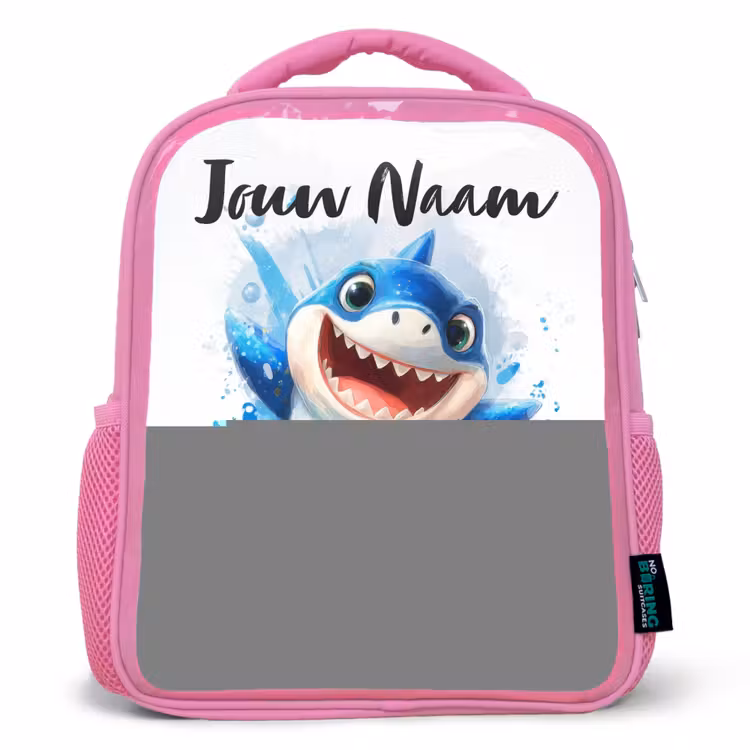 Kinderrugzak met naam - Roze - Haai - Tanden - Water — 1