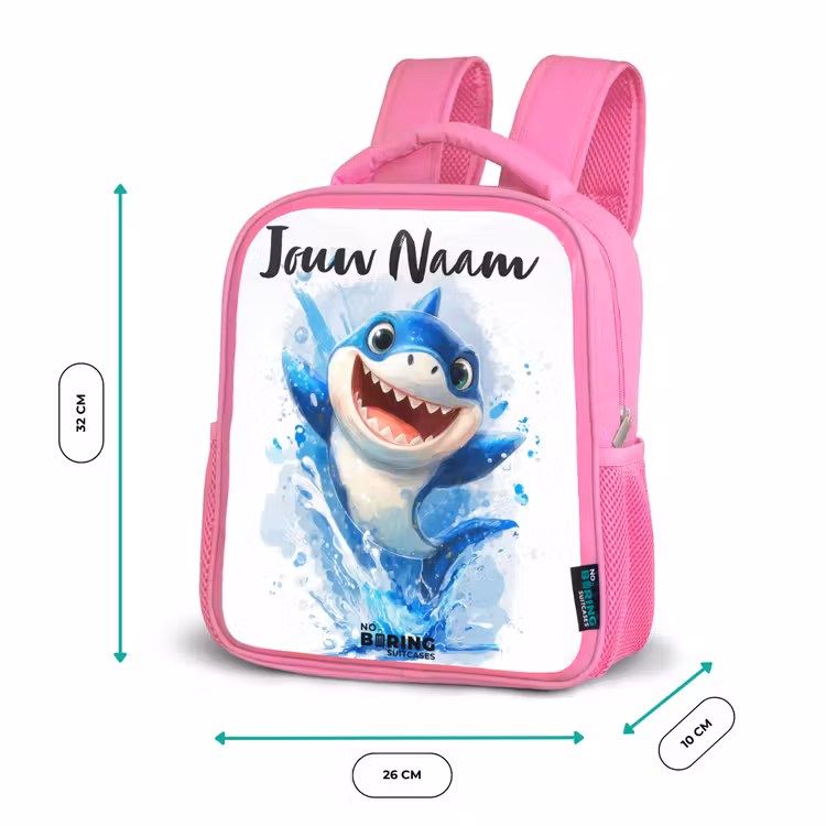 Kinderrugzak met naam - Roze - Haai - Tanden - Water — 3
