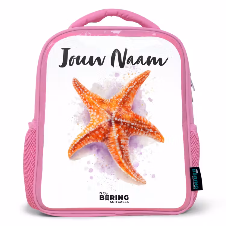 Kinderrugzak met naam - Roze - Oranje Zeester Illustratie — 1
