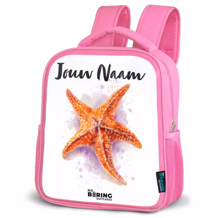 Kinderrugzak met naam - Roze - Oranje Zeester Illustratie — 4