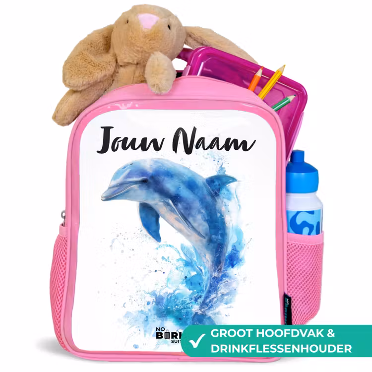 Kinderrugzak met naam - Roze - Springende blauwe dolfijn β 2