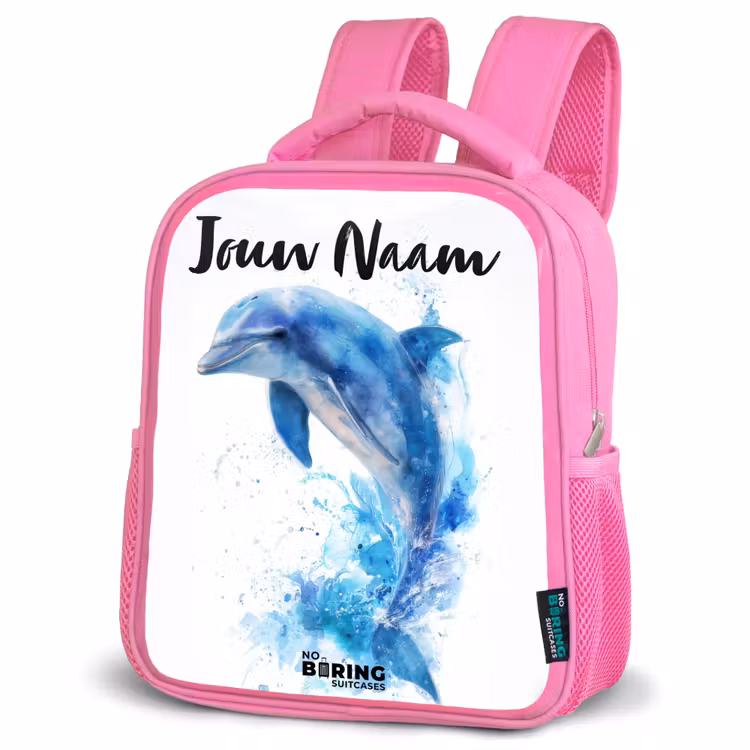 Kinderrugzak met naam - Roze - Springende blauwe dolfijn β 4