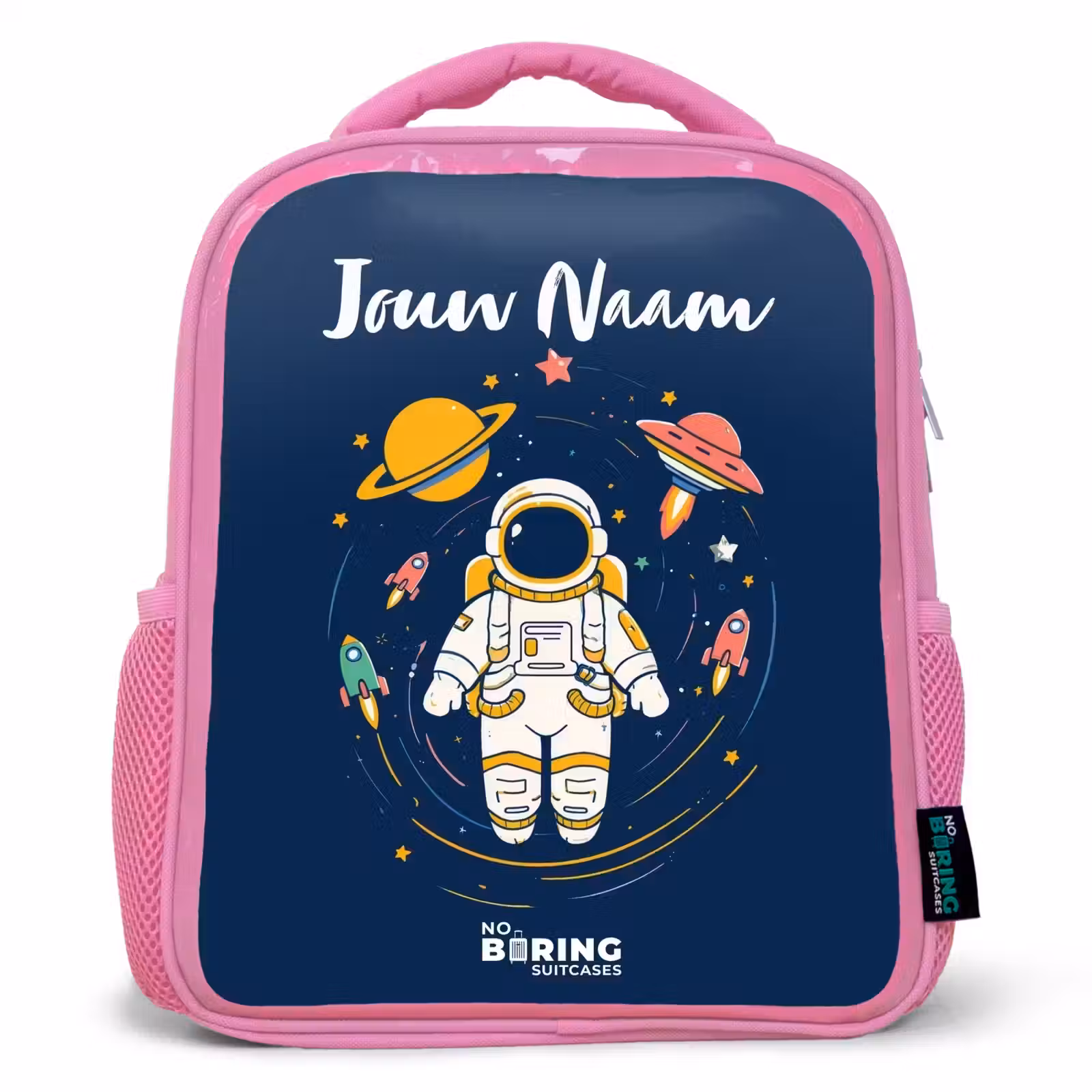 Kinderrugzak met naam - Roze - Astronaut - Planeet - Sterren - Raket — 1