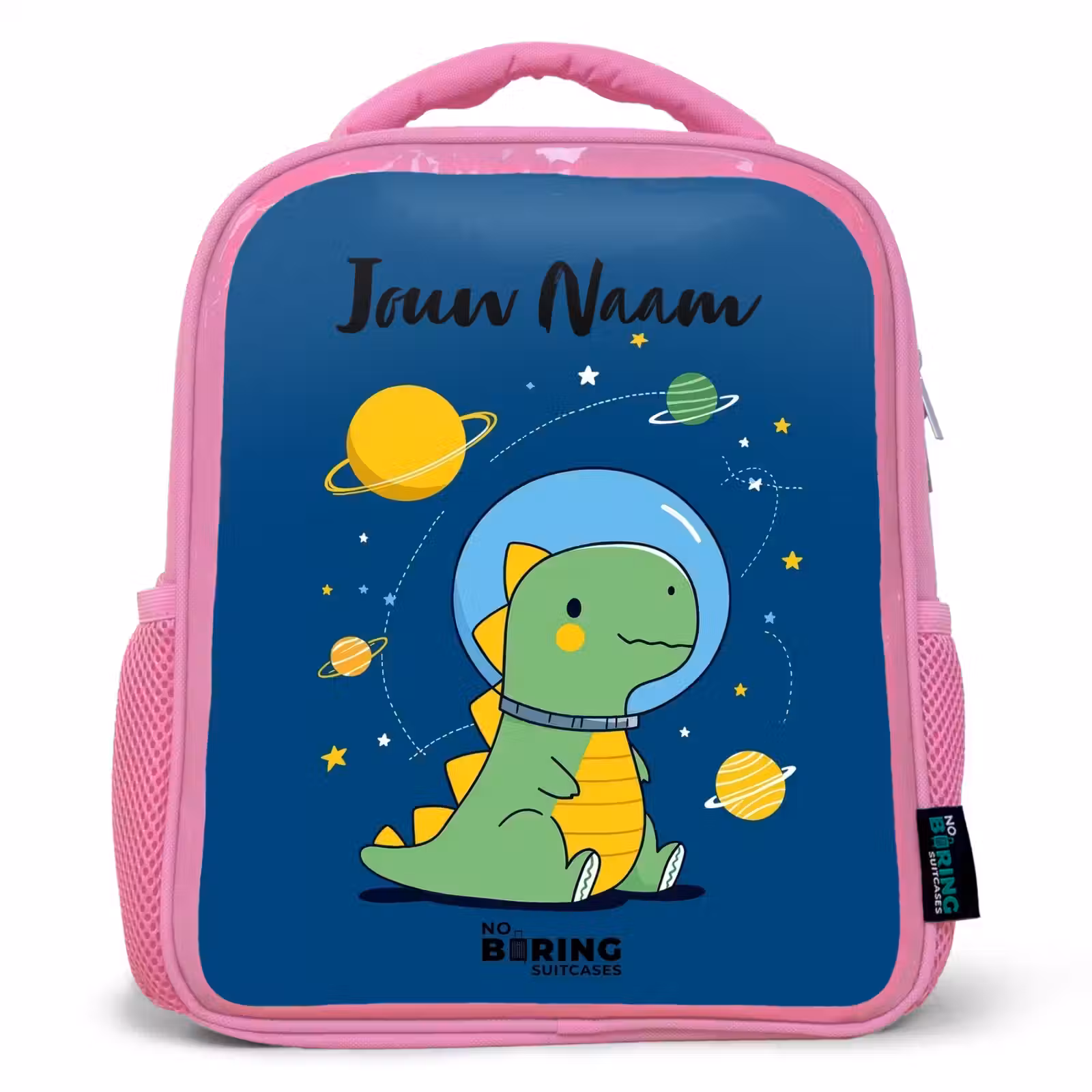 Kinderrugzak met naam - Roze - Dino - Planeet - Ster - Blauw — 1