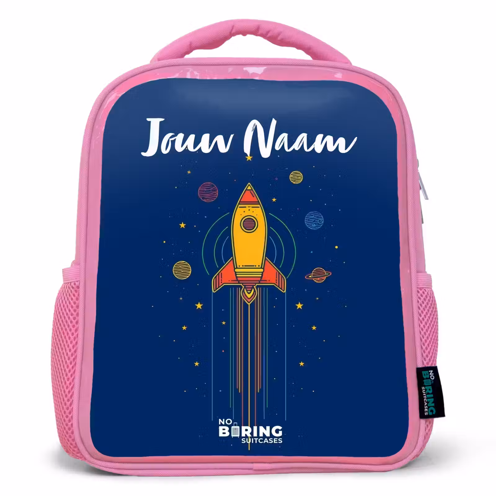 Kinderrugzak met naam - Roze - Raket - Planeten - Sterren — 1