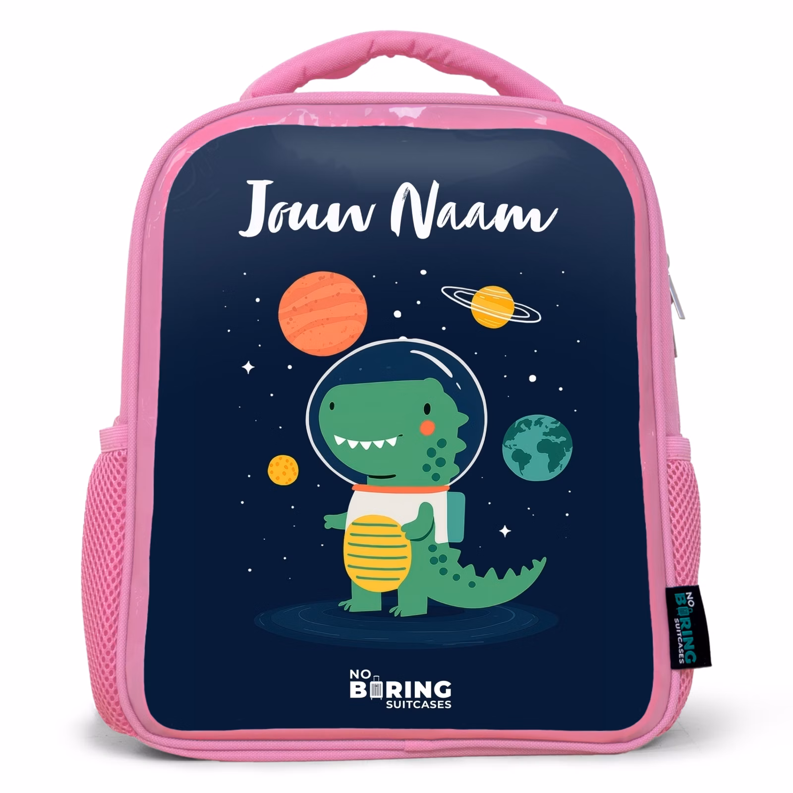 Kinderrugzak met naam - Roze - Ruimte - Dino - Planeten - Sterren — 1