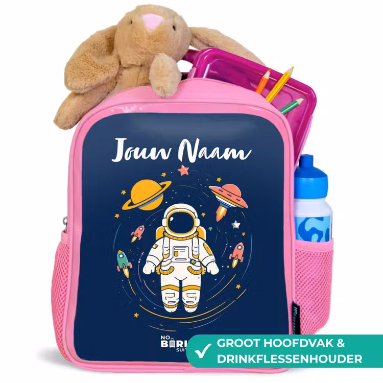 Kinderrugzak met naam - Roze - Astronaut - Planeet - Sterren - Raket — 2