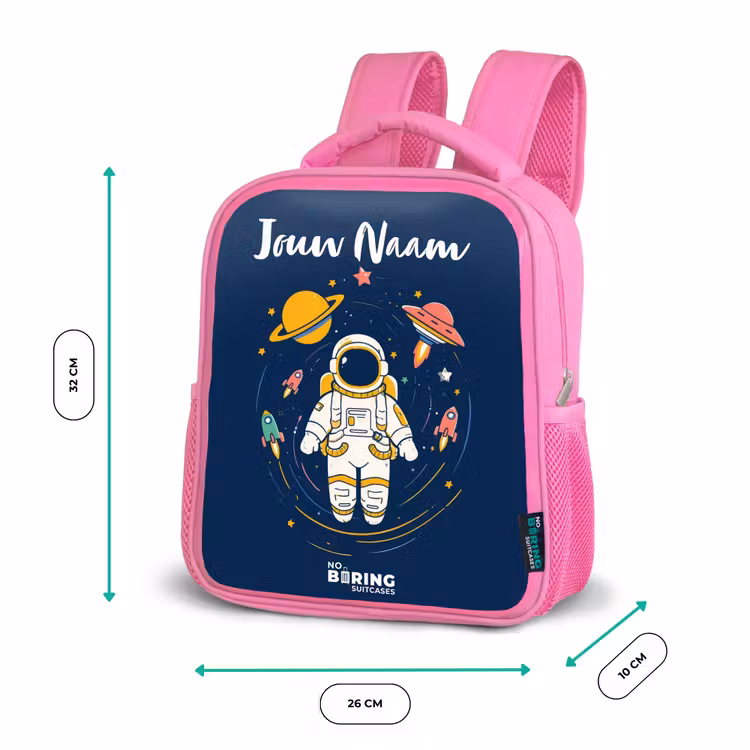 Kinderrugzak met naam - Roze - Astronaut - Planeet - Sterren - Raket — 3