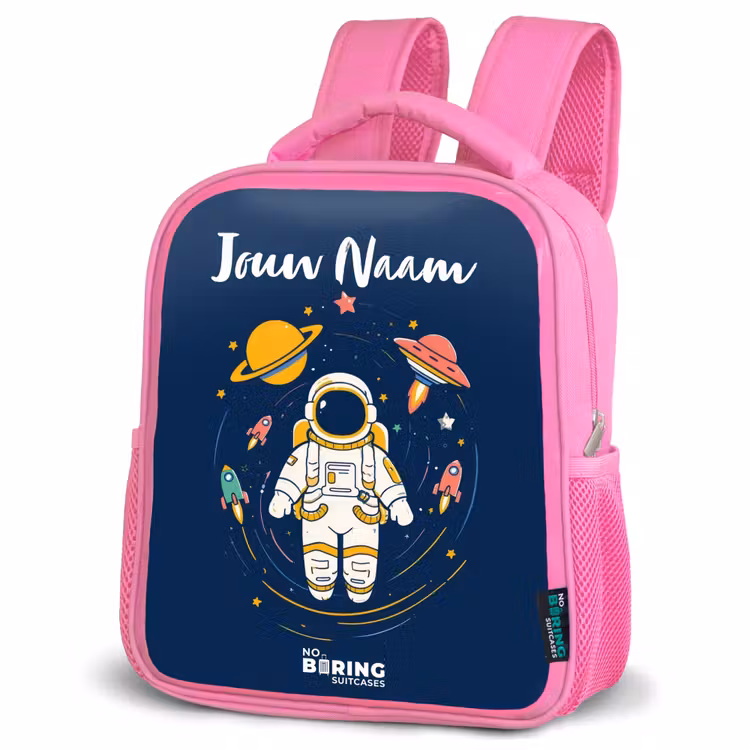 Kinderrugzak met naam - Roze - Astronaut - Planeet - Sterren - Raket — 4