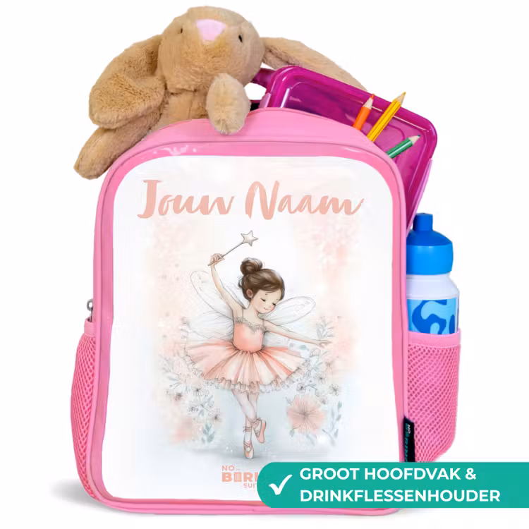 Kinderrugzak met naam - Roze - Ballerina - Elf - Fee — 2