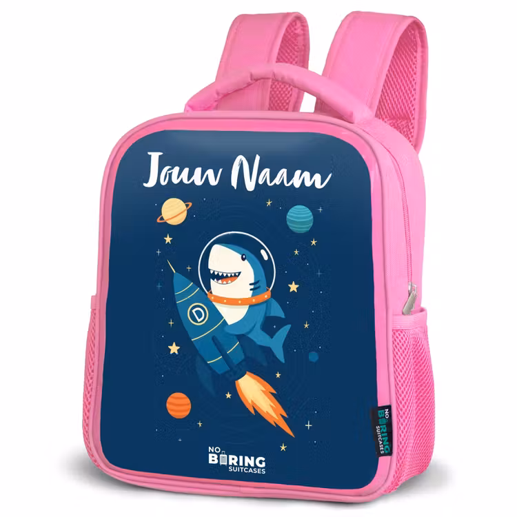 Kinderrugzak met naam - Roze - Dier - Ruimte - Planeet - Raket ā 4
