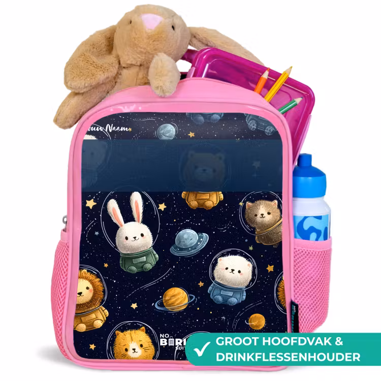 Kinderrugzak met naam - Roze - Dieren - Astronaut - Planeten - Sterren β 2