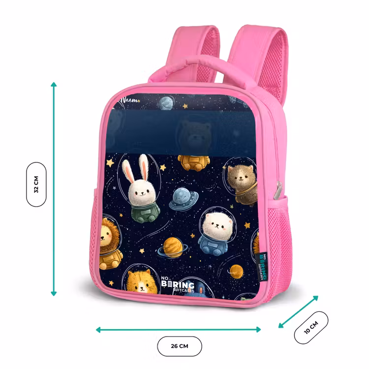 Kinderrugzak met naam - Roze - Dieren - Astronaut - Planeten - Sterren β 3