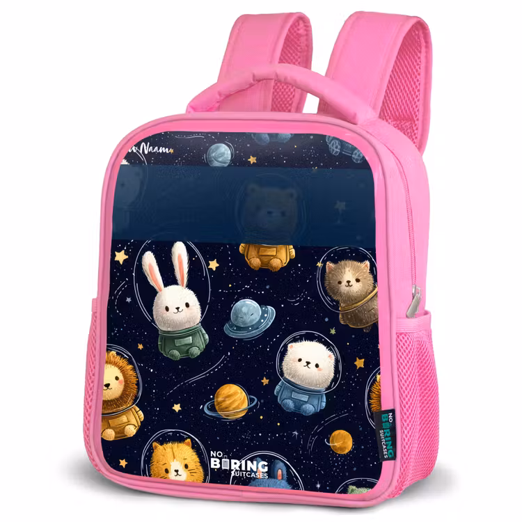 Kinderrugzak met naam - Roze - Dieren - Astronaut - Planeten - Sterren β 4