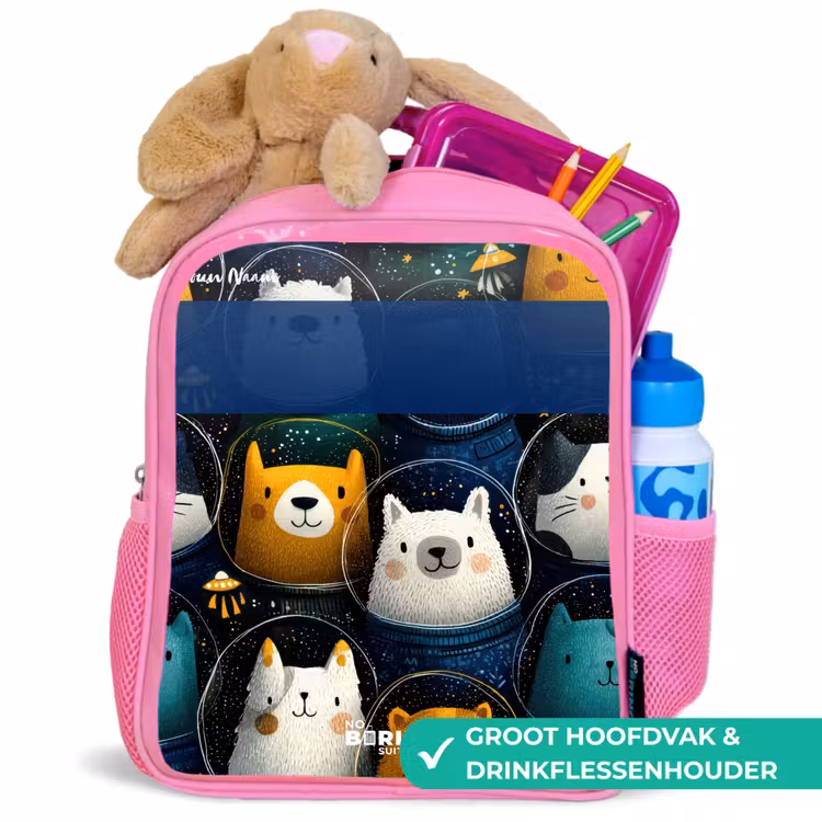 Kinderrugzak met naam - Roze - Dieren - Sterren - Planeten - Astronaut — 2
