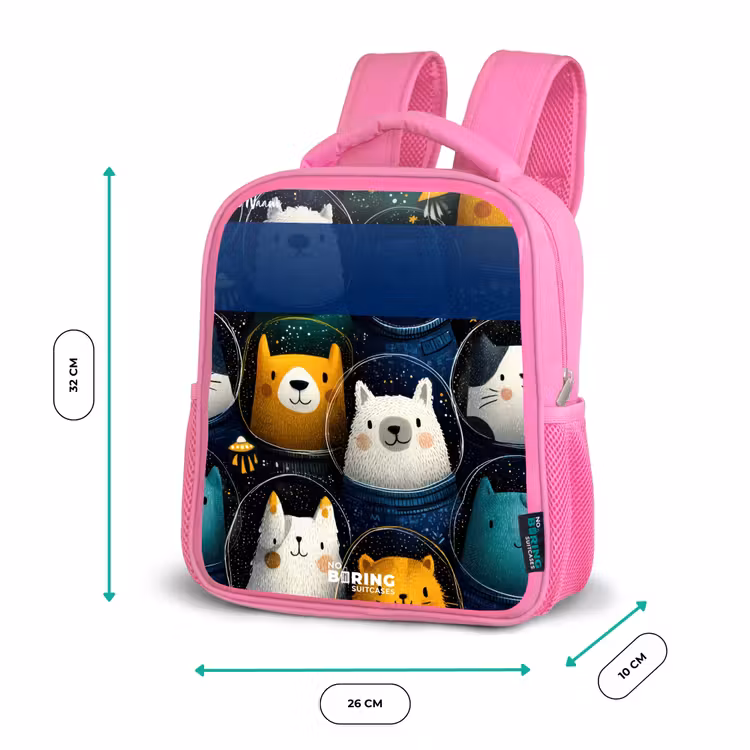 Kinderrugzak met naam - Roze - Dieren - Sterren - Planeten - Astronaut — 3