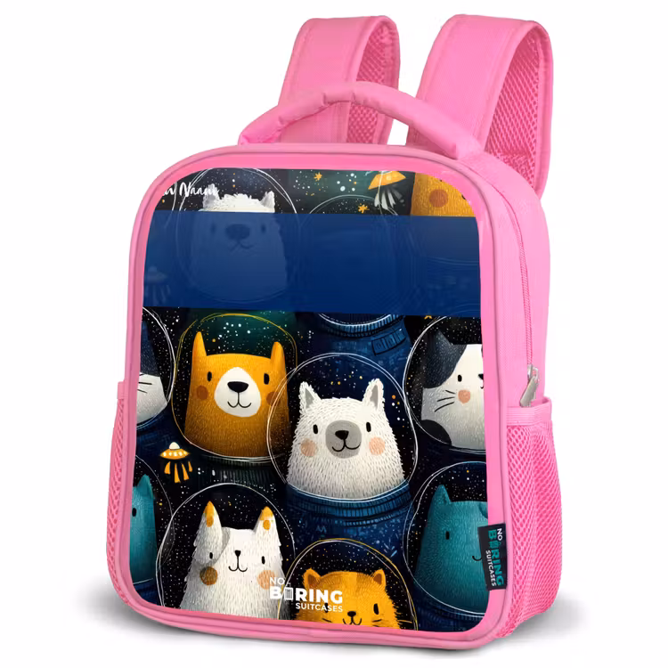 Kinderrugzak met naam - Roze - Dieren - Sterren - Planeten - Astronaut — 4