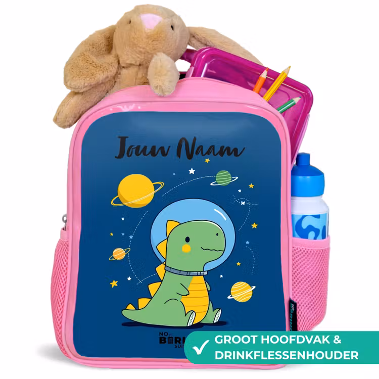 Kinderrugzak met naam - Roze - Dino - Planeet - Ster - Blauw — 2