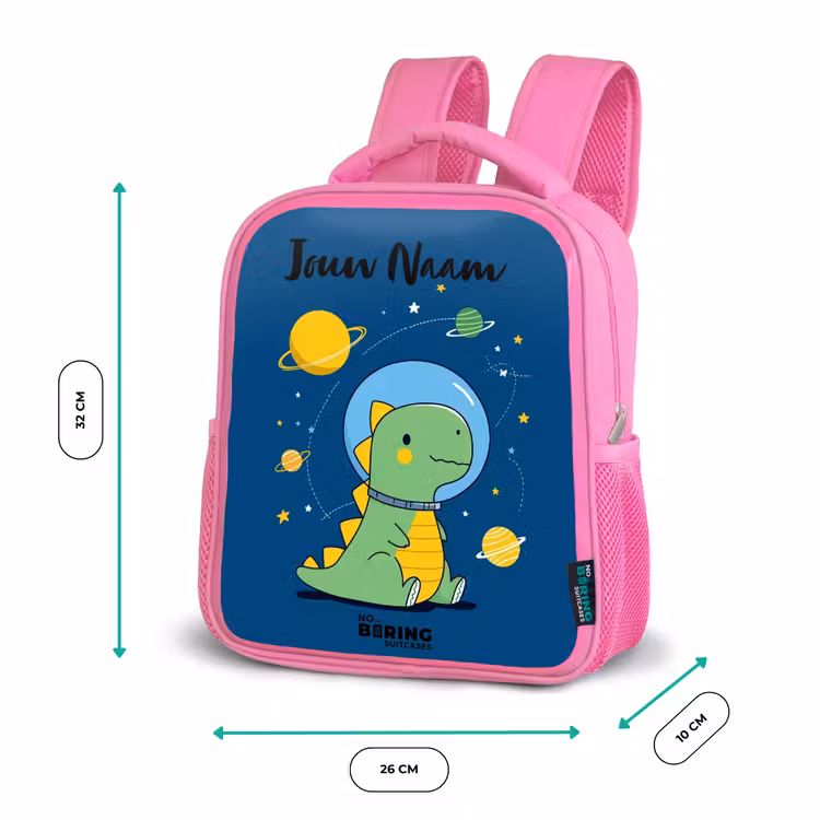 Kinderrugzak met naam - Roze - Dino - Planeet - Ster - Blauw — 3