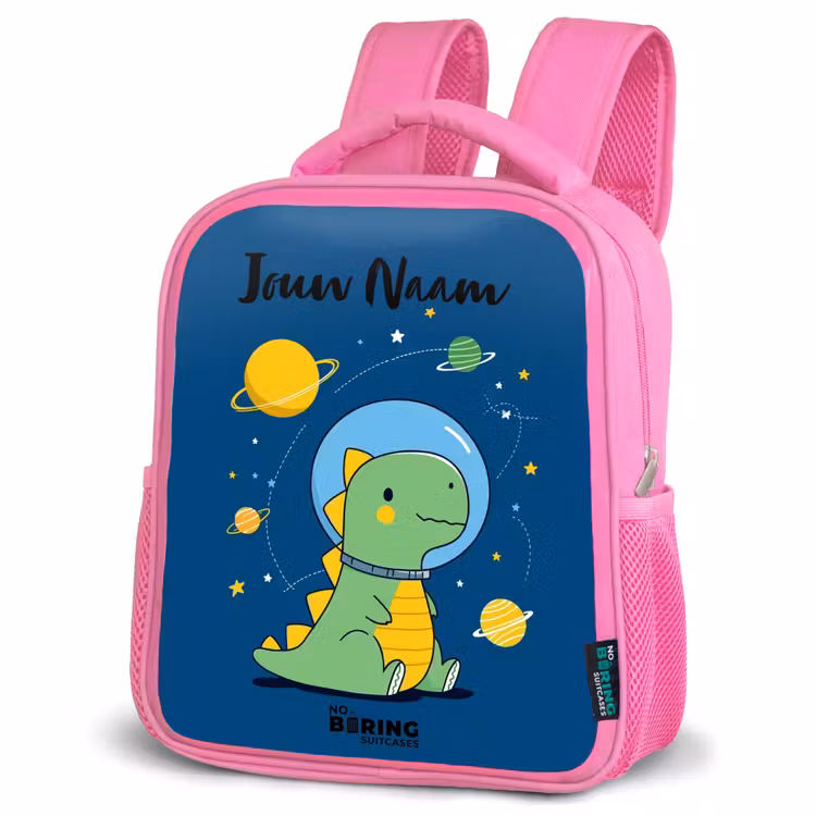 Kinderrugzak met naam - Roze - Dino - Planeet - Ster - Blauw — 4
