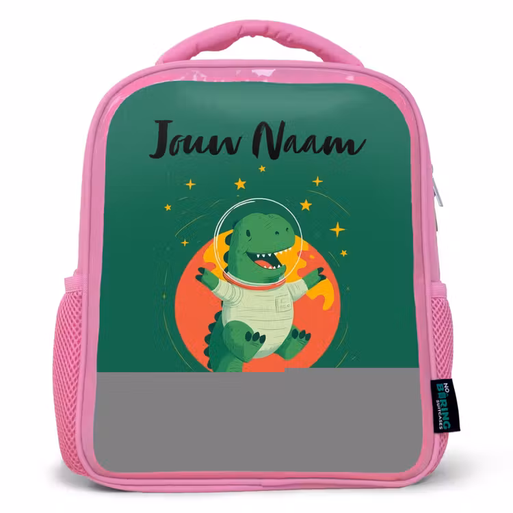 Kinderrugzak met naam - Roze - Dino - Planeet - Sterren - Groen — 1