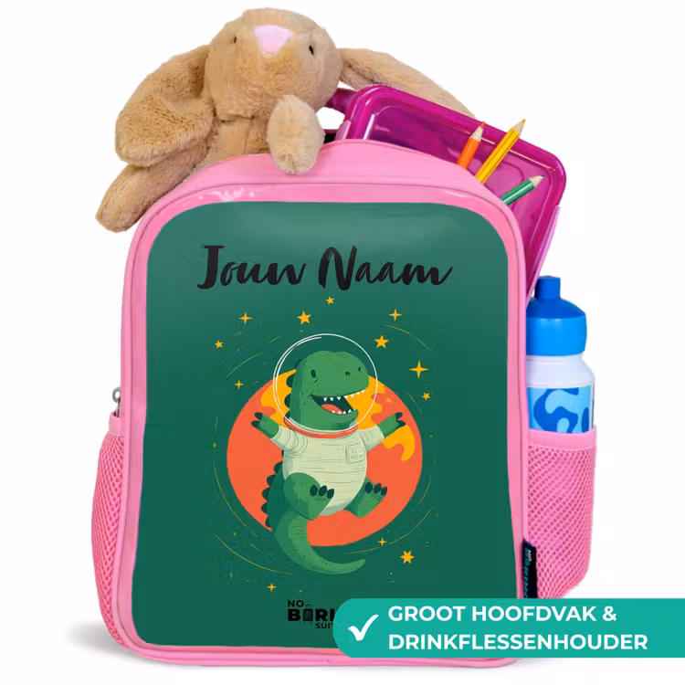 Kinderrugzak met naam - Roze - Dino - Planeet - Sterren - Groen — 2
