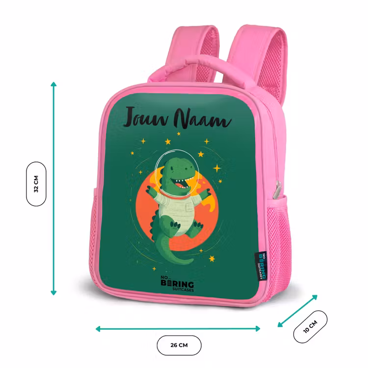 Kinderrugzak met naam - Roze - Dino - Planeet - Sterren - Groen — 3