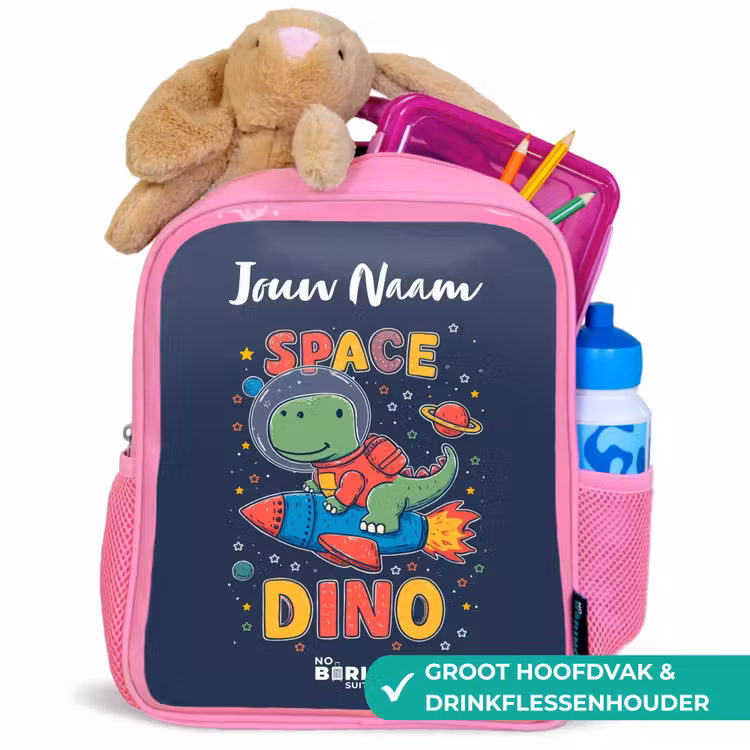 Kinderrugzak met naam - Roze - Dinosaurus - Groen - Raket - Sterrenhemel β 2