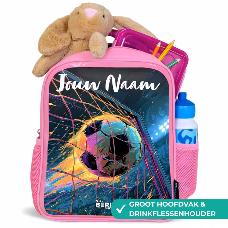 Kinderrugzak met naam - Roze - Neon - Net - Voetbal - Kleurrijk — 2