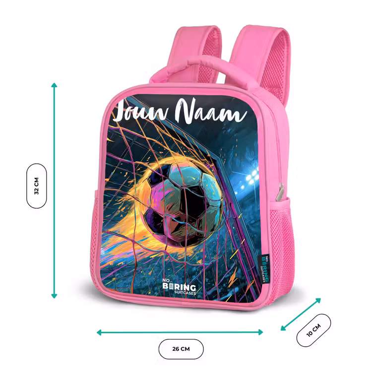 Kinderrugzak met naam - Roze - Neon - Net - Voetbal - Kleurrijk — 3