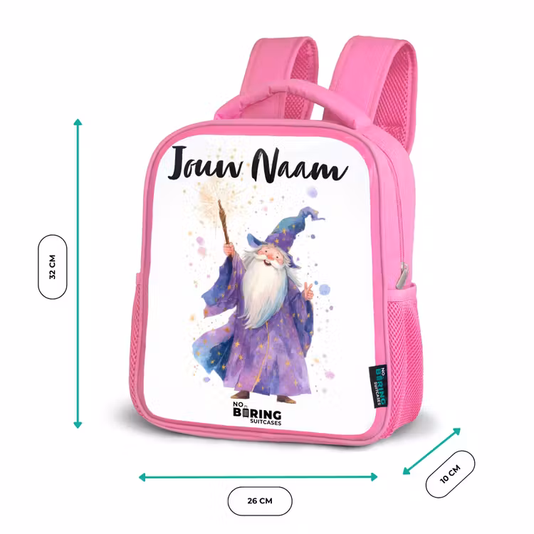 Kinderrugzak met naam - Roze - Oude tovenaar met staf — 3