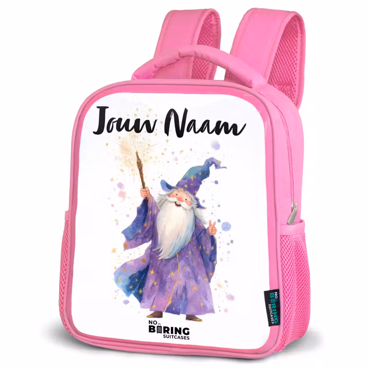 Kinderrugzak met naam - Roze - Oude tovenaar met staf — 4