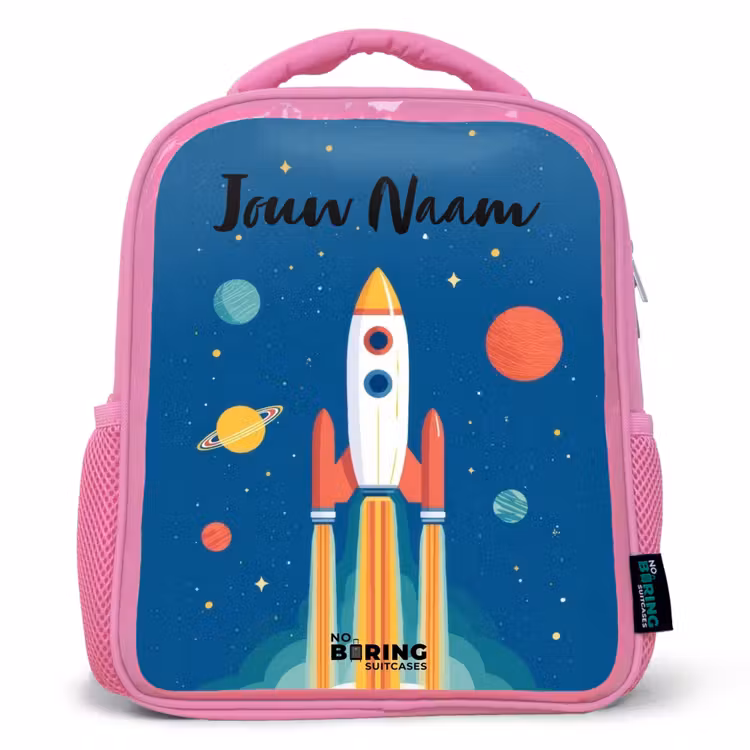 Kinderrugzak met naam - Roze - Raket - Planeet - Sterren - Veelkleurig — 1