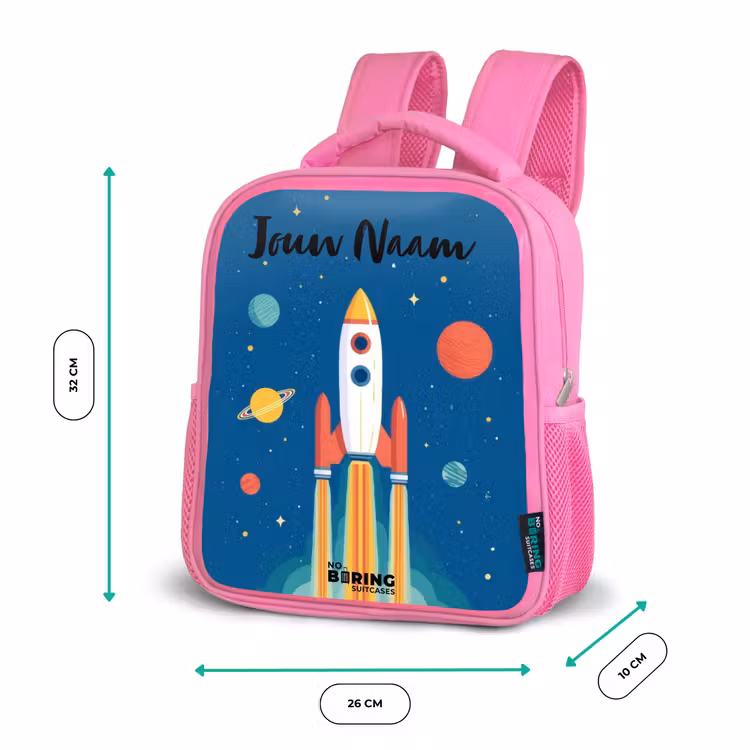 Kinderrugzak met naam - Roze - Raket - Planeet - Sterren - Veelkleurig — 3