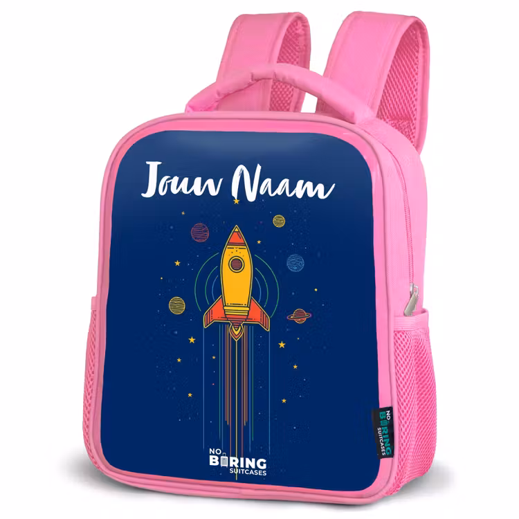 Kinderrugzak met naam - Roze - Raket - Planeten - Sterren — 4
