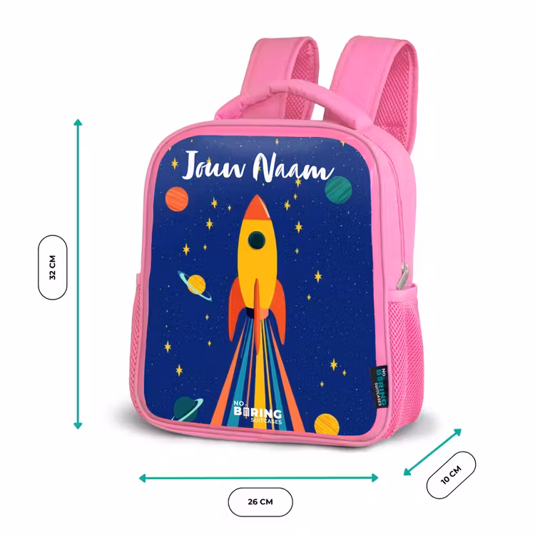 Kinderrugzak met naam - Roze - Raket - Sterren - Planeet - Ruimte — 3