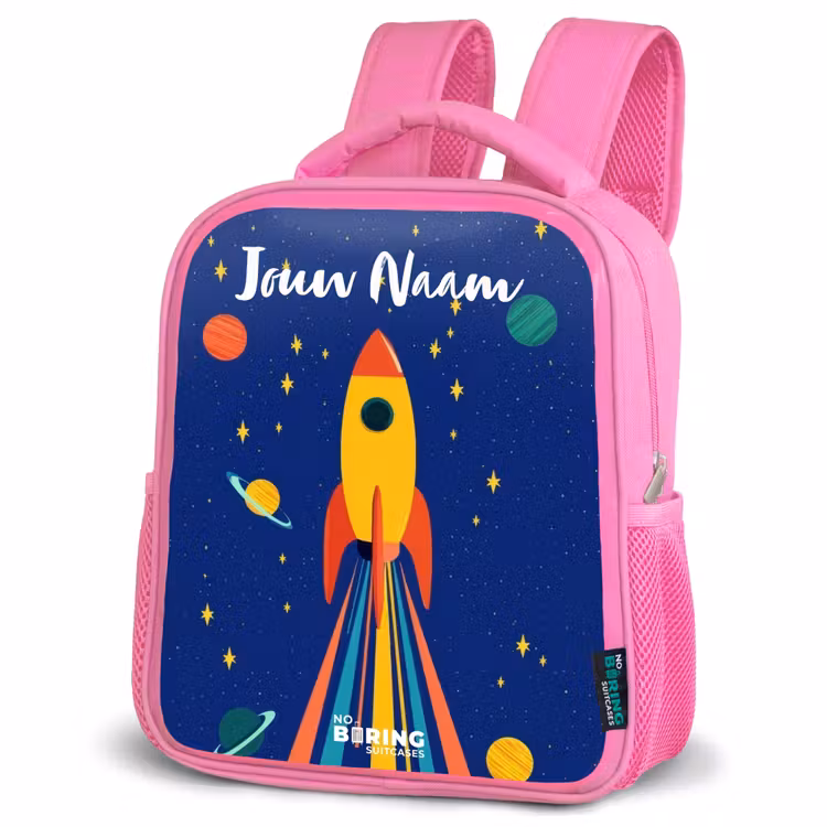 Kinderrugzak met naam - Roze - Raket - Sterren - Planeet - Ruimte — 4