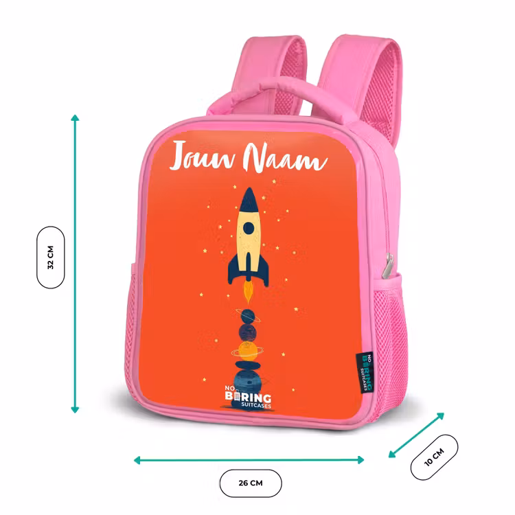 Kinderrugzak met naam - Roze - Raket - Sterren - Planeten — 3