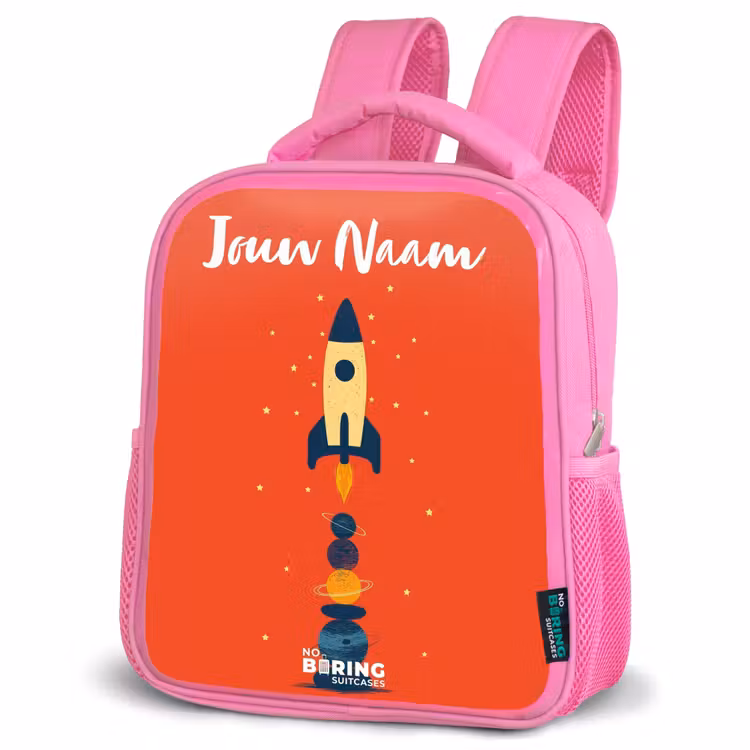 Kinderrugzak met naam - Roze - Raket - Sterren - Planeten — 4