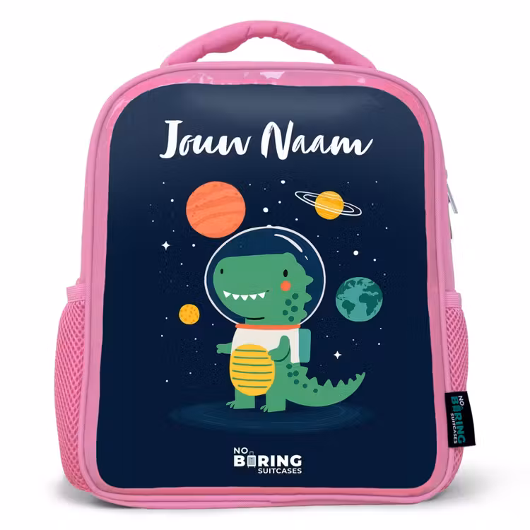 Kinderrugzak met naam - Roze - Ruimte - Dino - Planeten - Sterren — 1