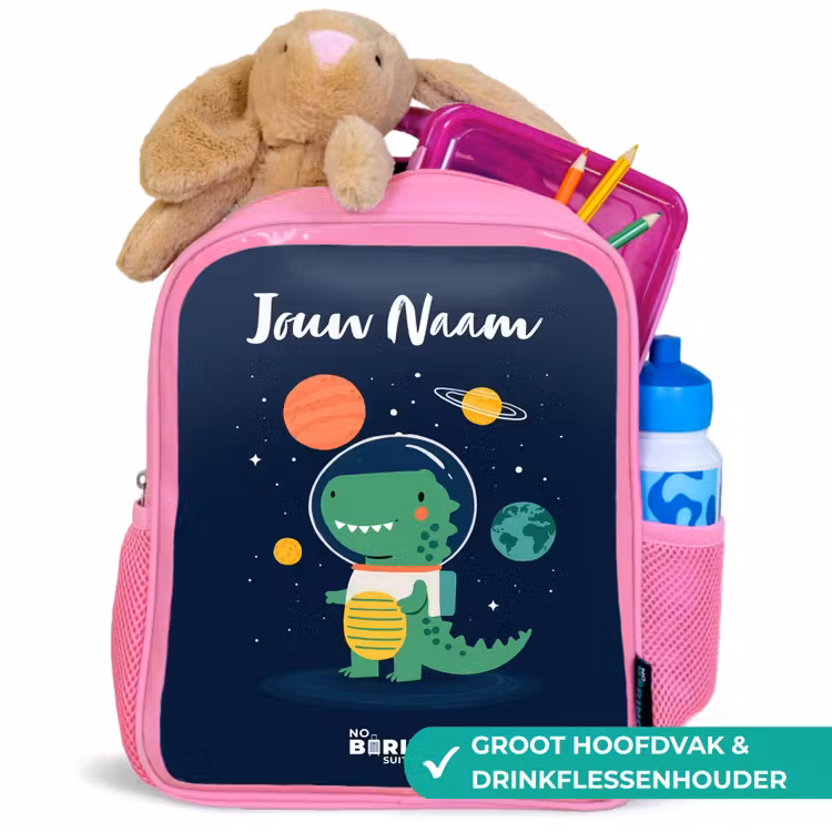 Kinderrugzak met naam - Roze - Ruimte - Dino - Planeten - Sterren — 2