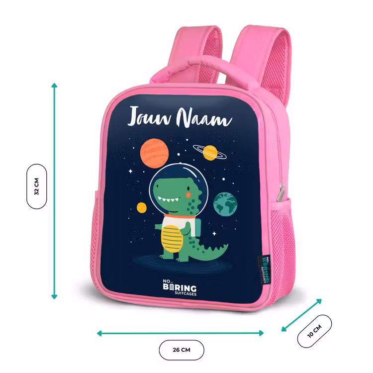 Kinderrugzak met naam - Roze - Ruimte - Dino - Planeten - Sterren — 3