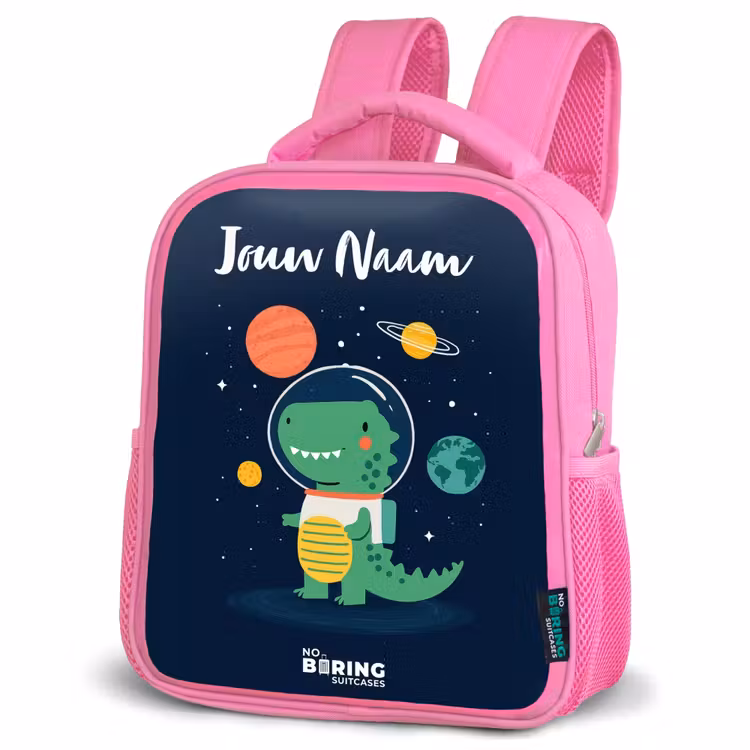 Kinderrugzak met naam - Roze - Ruimte - Dino - Planeten - Sterren — 4