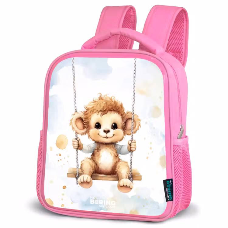Kinderrugzak - Roze - Schommelend aapje van waterverf — 4