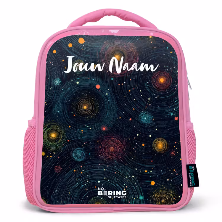 Kinderrugzak met naam - Roze - Sterren - Planeten - Kleurrijk — 1