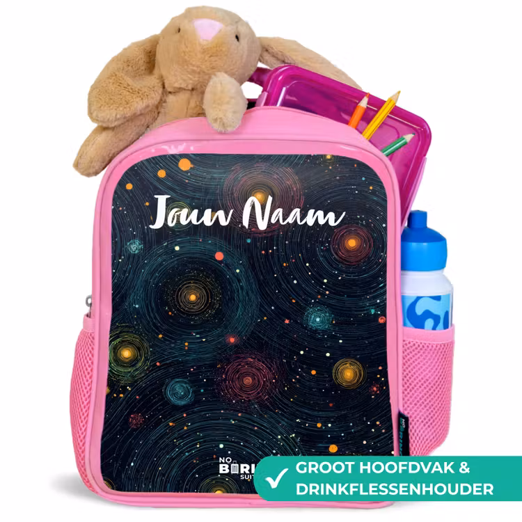 Kinderrugzak met naam - Roze - Sterren - Planeten - Kleurrijk — 2